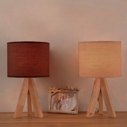 Contemporary Creative Cylinder Wood Fabric 1-Light Table Lamp For Living Room