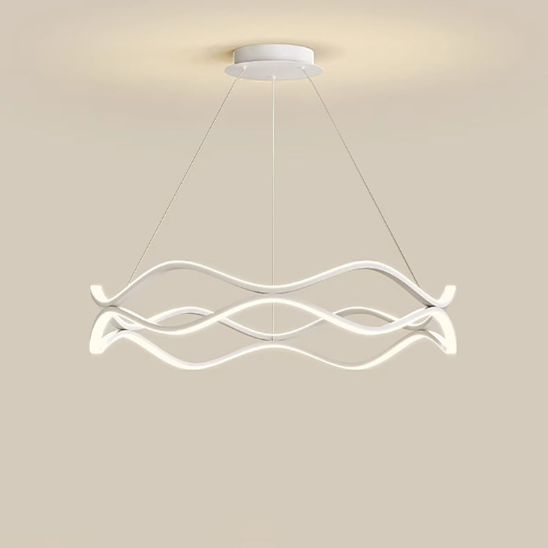 Contemporary Nordic Iron Aluminum Silica Round Wave LED Chandelier For Dining Room