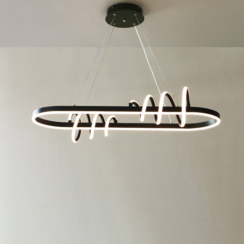 Modern Minimalist Oval Spiral Iron Aluminium Silicone LED Island Light Chandelier For Dining Room
