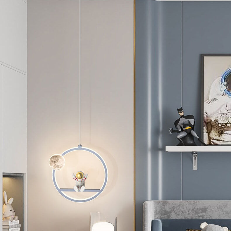 Nordic Cartoon Round Acrylic Astronaut LED Pendant Light