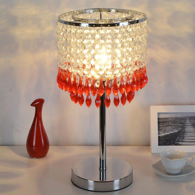 Modern Crystal Beads Colored Column 1-Light Table Lamp