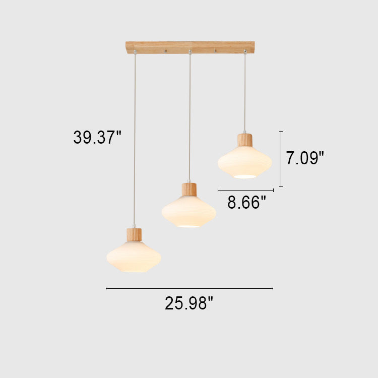 Japanese Simple Oval Glass Wood Island Light 1/3 Light Chandelier