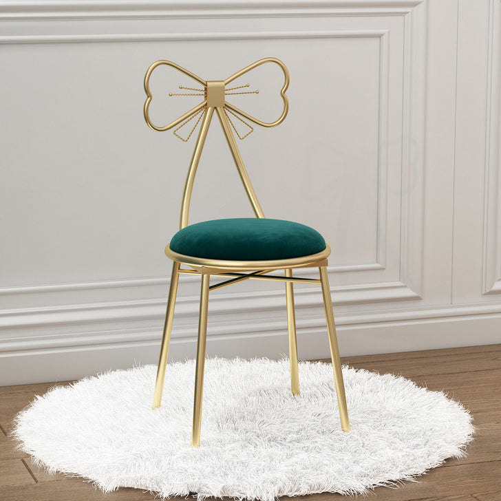 Contemporary Creative Bow Round Upholstered Velvet PU Leather Metal Vanity Stool Backrest For Bedroom