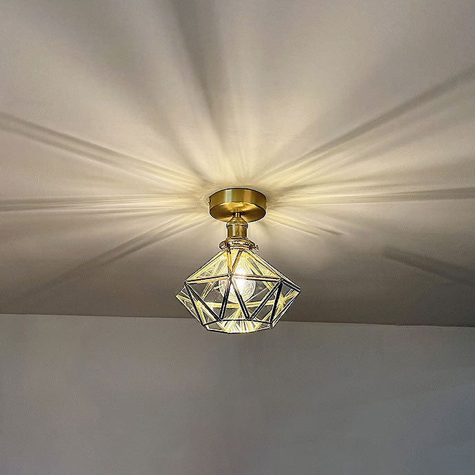 Modern Light Luxury Copper Glass 1-Light Semi-Flush Mount Light