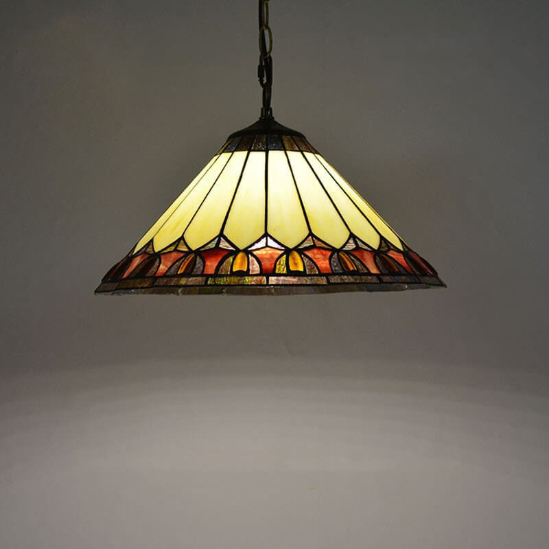 مصباح معلق من الزجاج تيفاني الأوروبي العتيق مزود بمصباح واحد