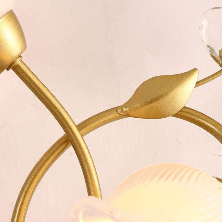 Modern Art Deco Flower Hardware Glass Crystal 2-Light Wall Sconce Lamp For Living Room