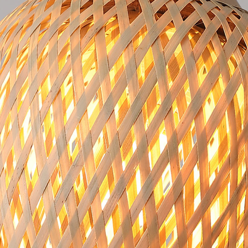 Modern Chinese Bamboo Woven Cylinder 1-Light Semi-Flush Mount Ceiling Light For Living Room