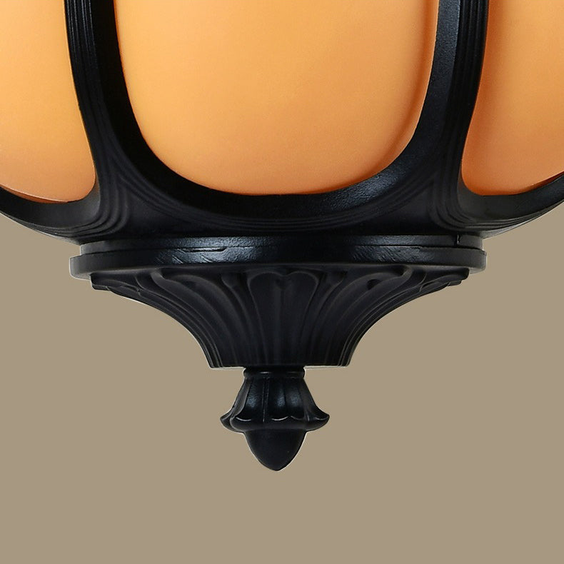 Traditional Chinese Waterproof Aluminum PC Dolomite Elliptical Pumpkin 1-Light Pendant Light For Ourdoor Patio