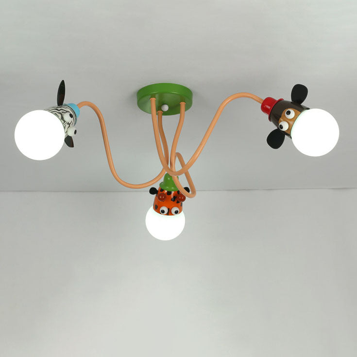 Cartoon Creative Animal Light Head 3/4/5 Light Kids Semi-Flush Mount Ceiling Light