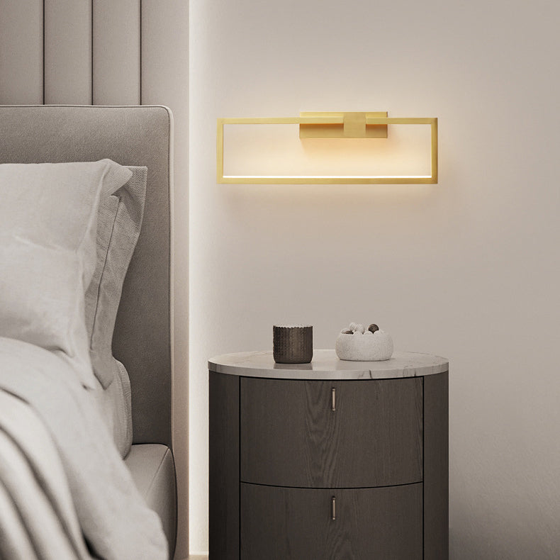 Modern Mid-century All Copper Rectangular Geometric LED Wall Sconce Lamp For Bedside