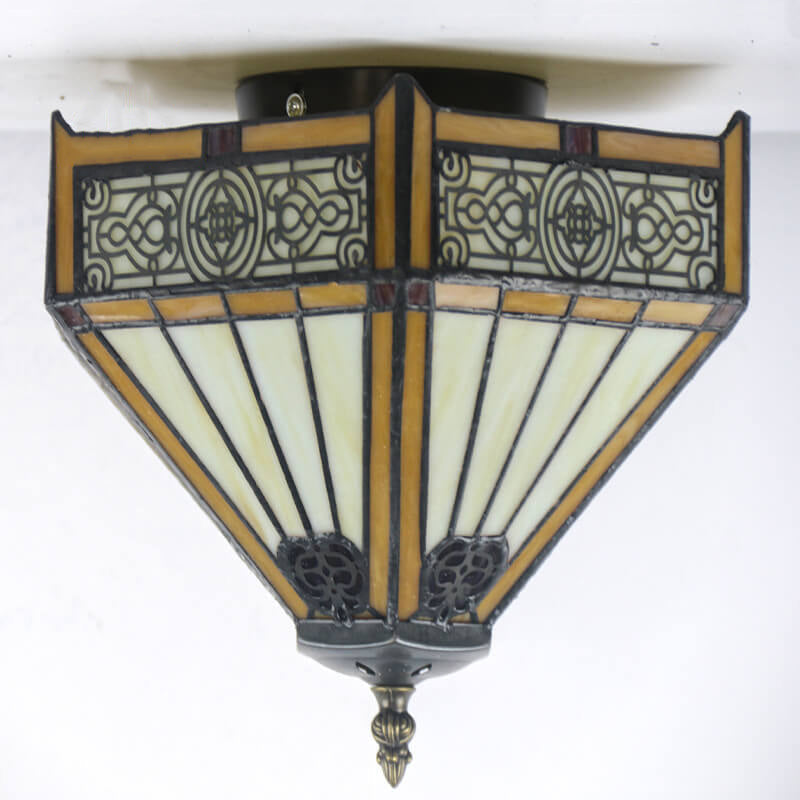 ヨーロッパのレトロなティファニーファネルデザイン2灯セミフラッシュマウントライト
