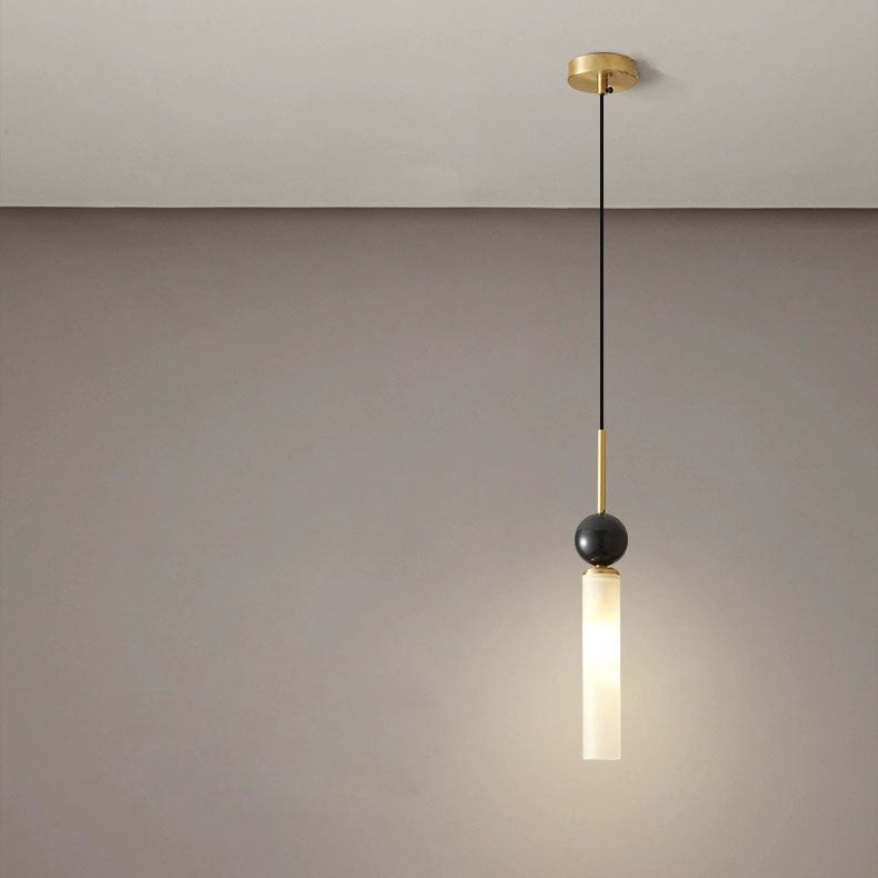 Modern Simplicity Marble Copper Cylinder 1-Light Pendant Light For Bedroom