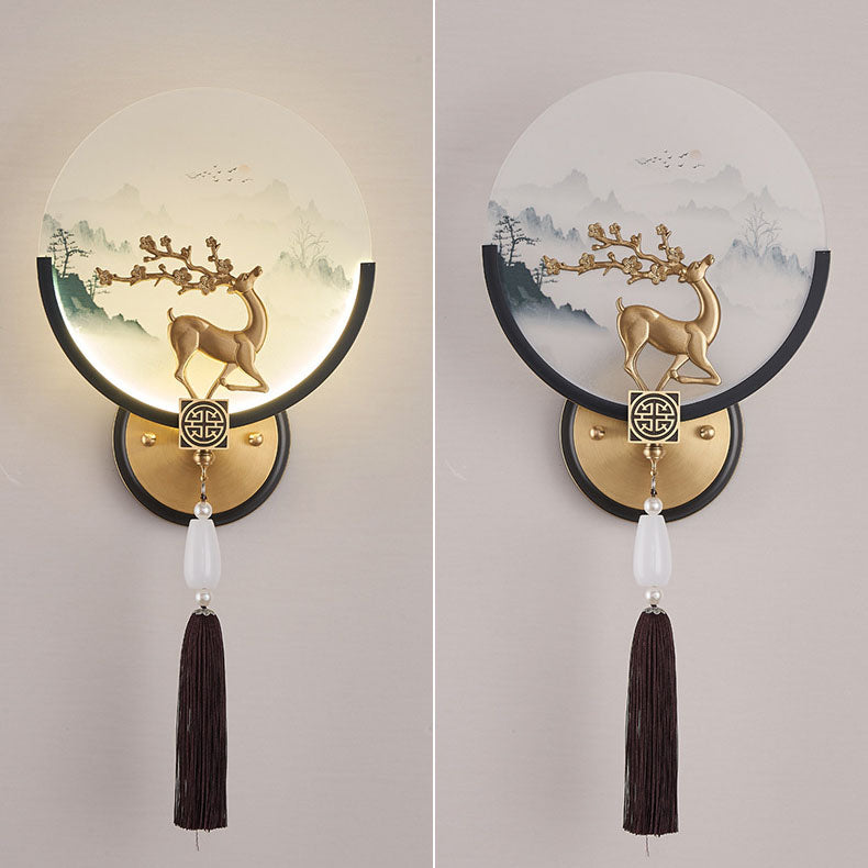 Traditional Chinese All-Copper Glass LED Wall Sconce Lamp For Living Room