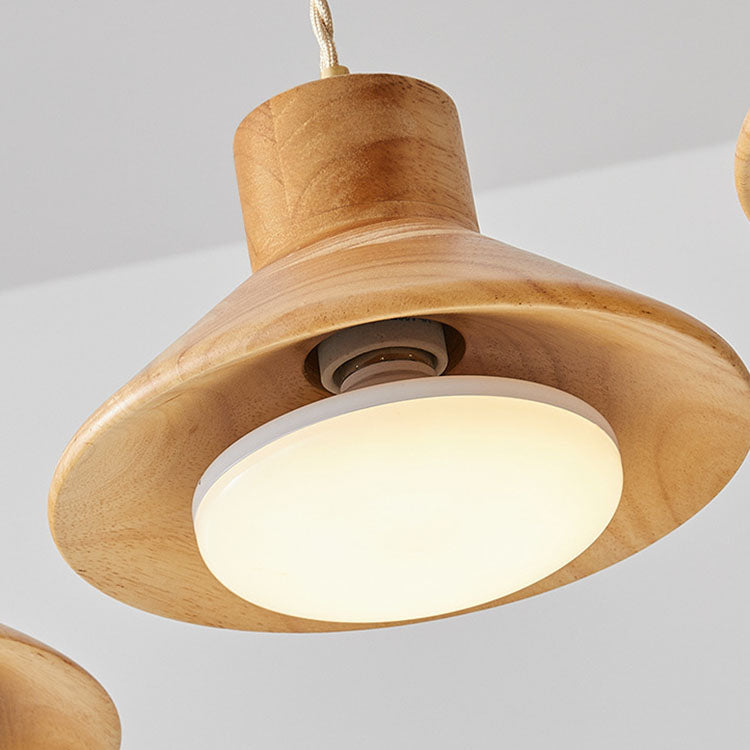 ثريات معلقة مصنوعة من خشب المطاط المخروطي الياباني التقليدي، مكونة من 1/2/3 مصابيح لغرفة الطعام