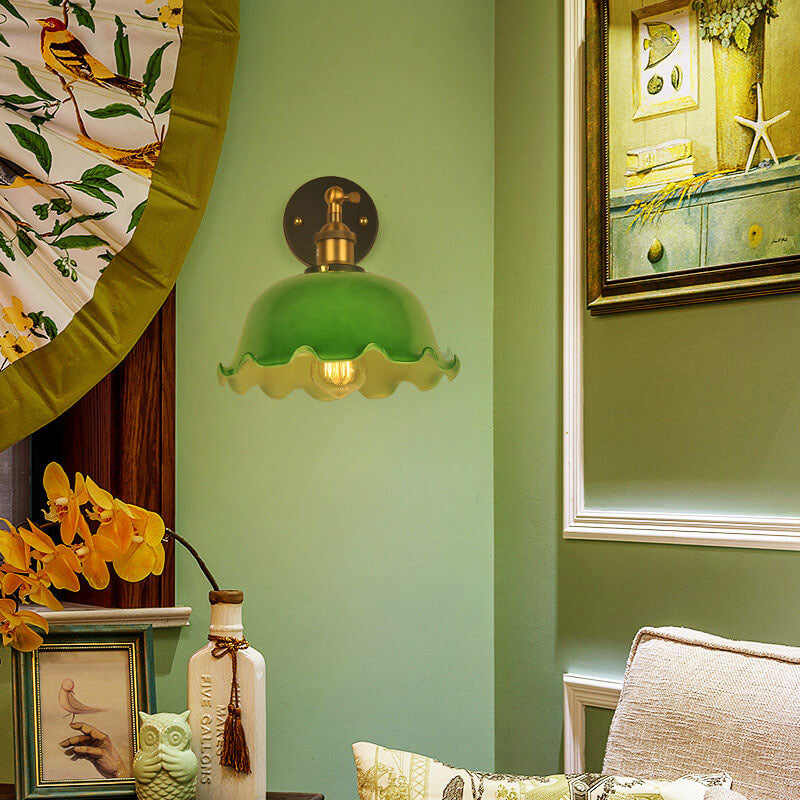 Retro Green Glass Dome 1-Light Wall Sconce Lamp