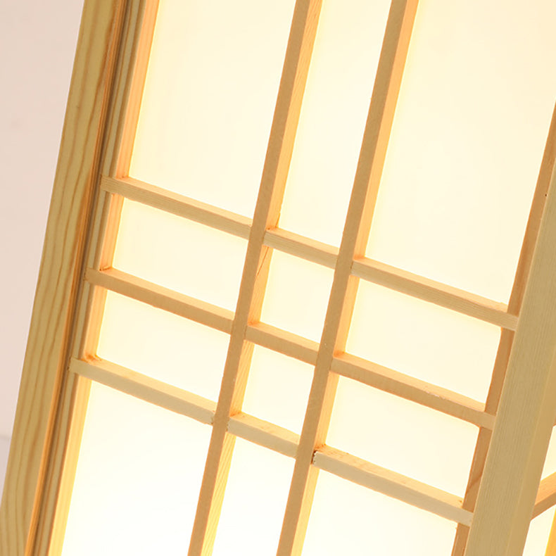 Traditional Japanese Wood Acrylic Pillar Rectangular 1/2/3 Light Standing Floor Lamp For Bedroom