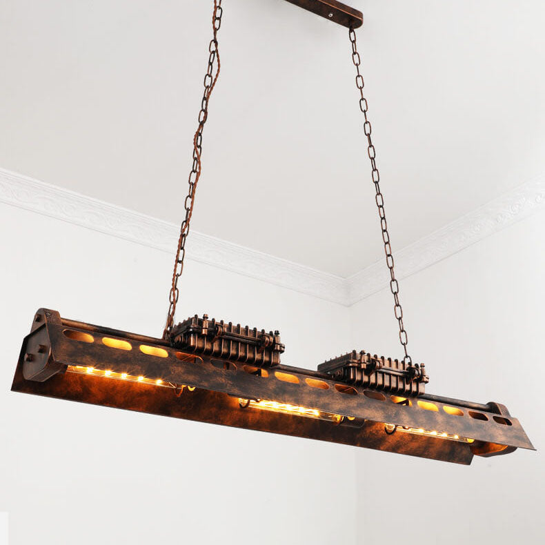 Traditional Vintage Iron Hollow Frame LED Chandelier Island Light For Entertainment Room