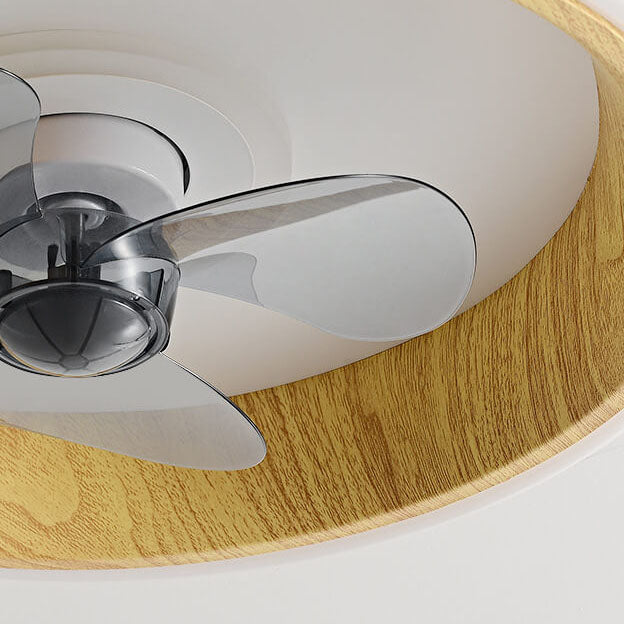 Nordic Minimalist Round Acrylic Wood Grain LED Flush Mount Ceiling Fan Light