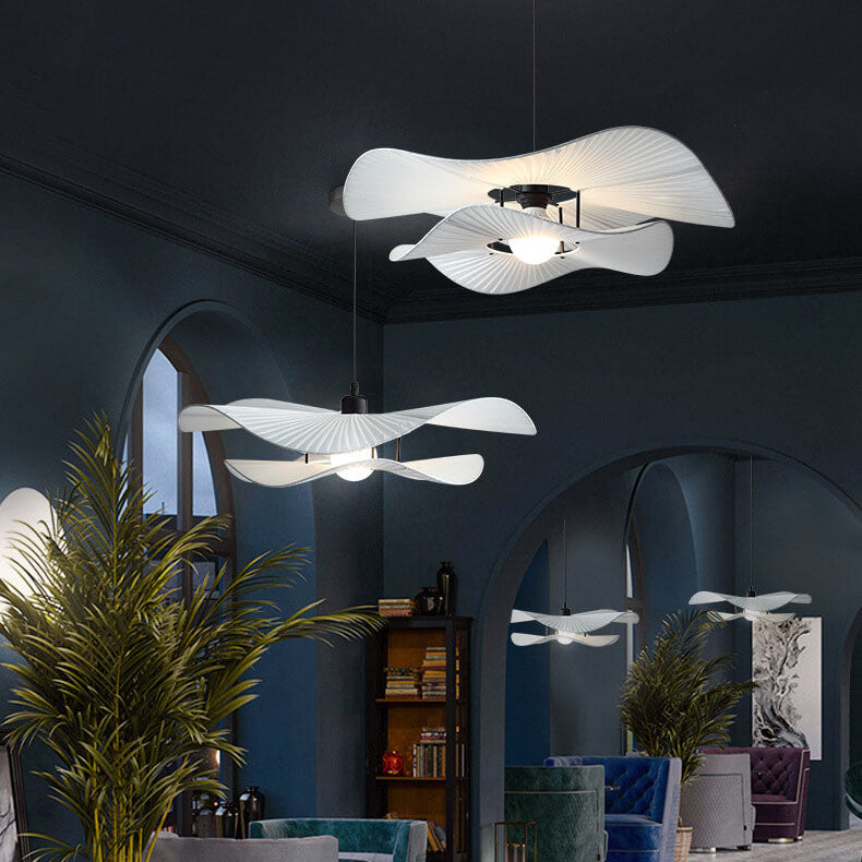 Minimalist Fabric 1-Light White Ruffle Pendant Light