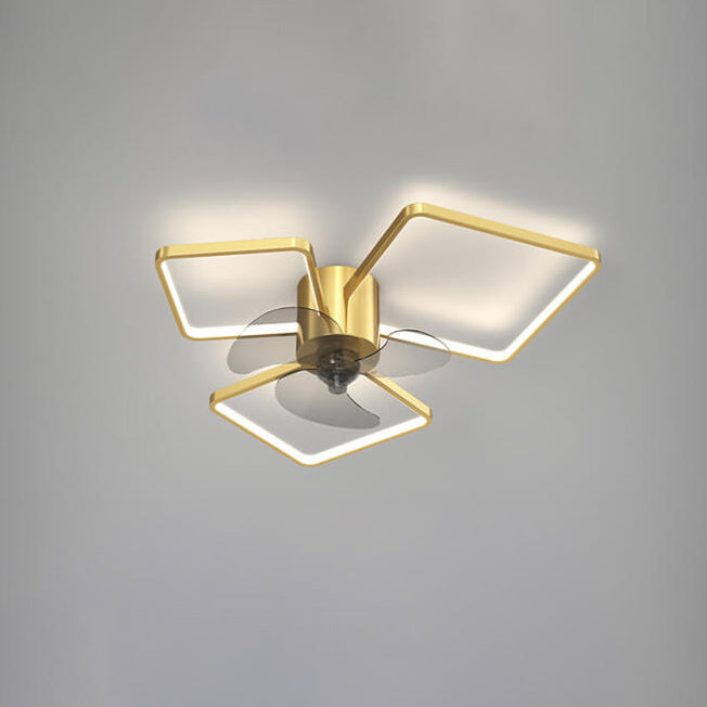 مروحة سقف LED بتصميم هندسي مربع دائري فاخر بإضاءة عصرية مثبتة على السقف