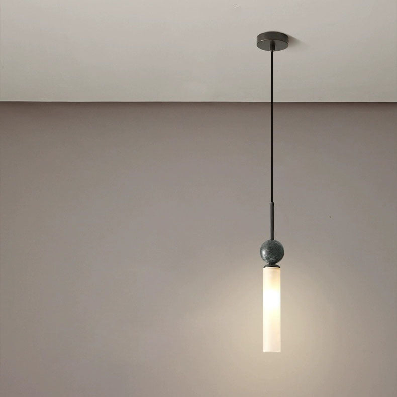 Modern Simplicity Marble Copper Cylinder 1-Light Pendant Light For Bedroom