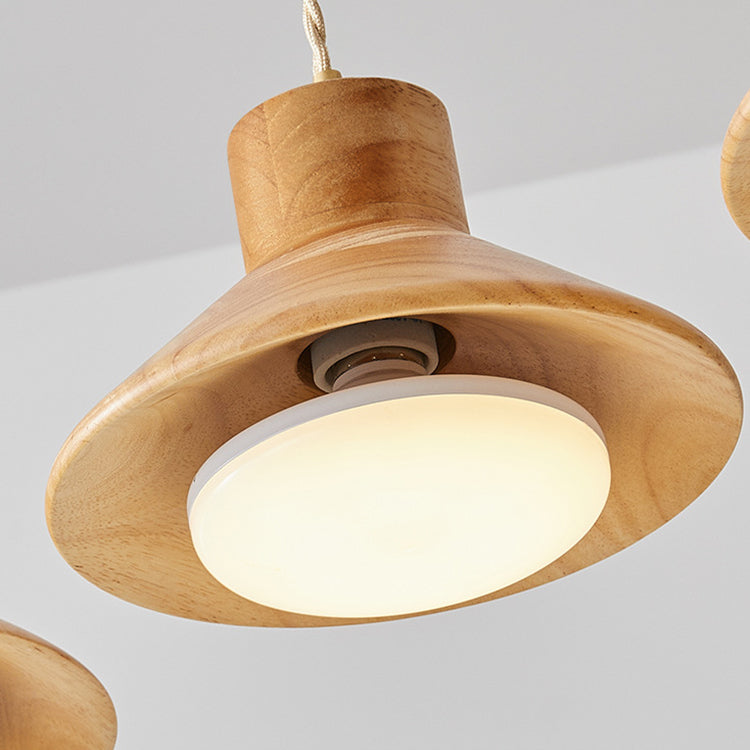 Traditional Japanese Round Mushroom Shape Wood 1-Light Pendant Light For Living Room