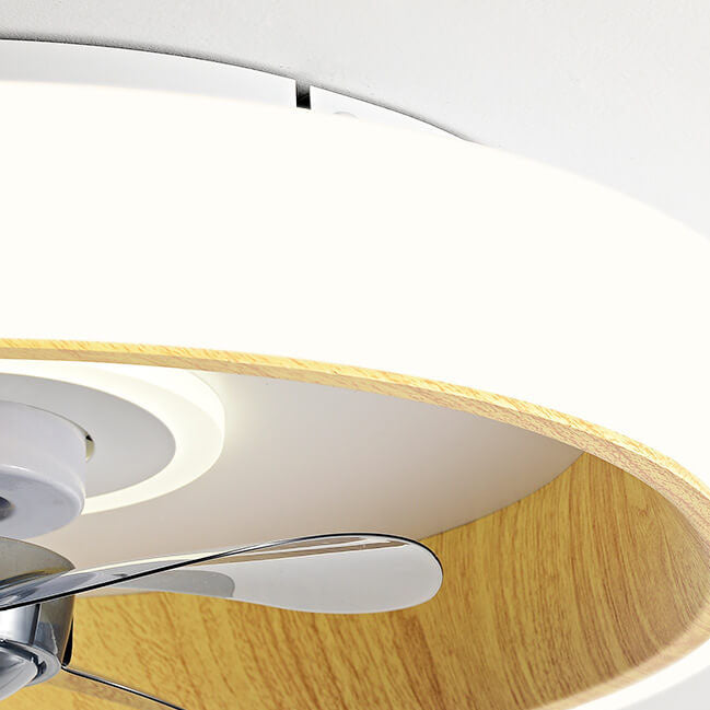 Nordic Minimalist Round Acrylic Wood Grain LED Flush Mount Ceiling Fan Light