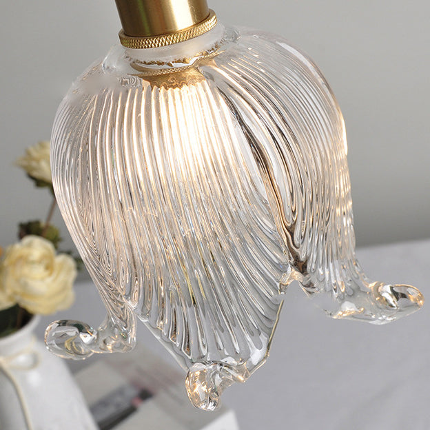 مصباح معلق على شكل زهرة جرس زجاجية من النحاس الاسكندنافي العتيق