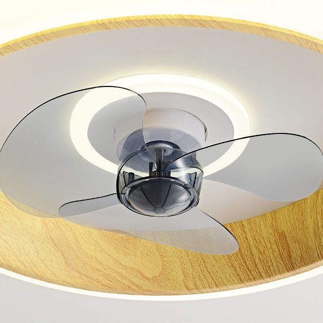 Nordic Minimalist Round Acrylic Wood Grain LED Flush Mount Ceiling Fan Light