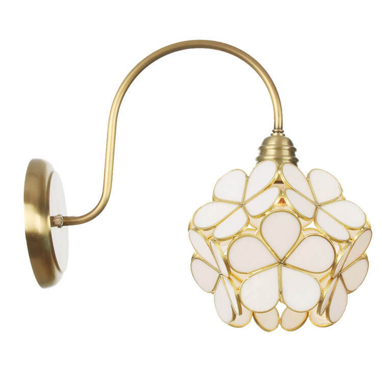 European Tiffany Vintage Brass Glass 1-Light Wall Sconce Lamp