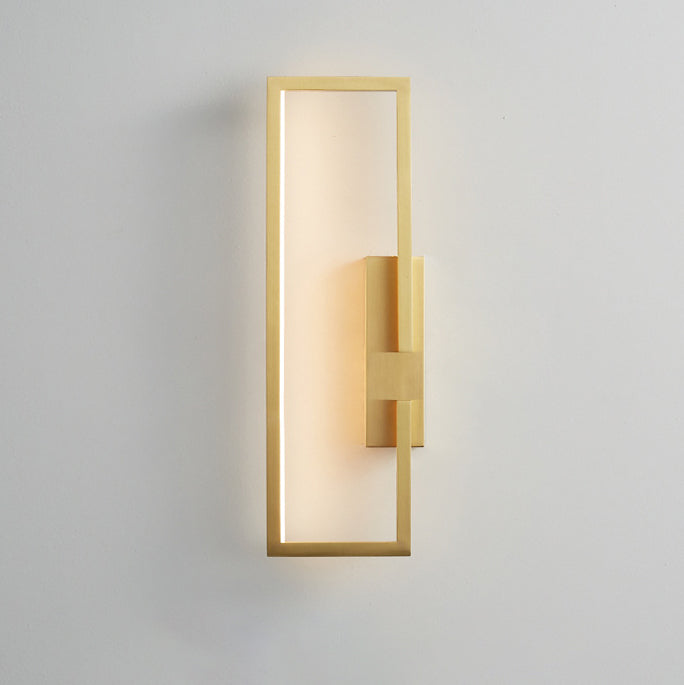 Modern Mid-century All Copper Rectangular Geometric LED Wall Sconce Lamp For Bedside
