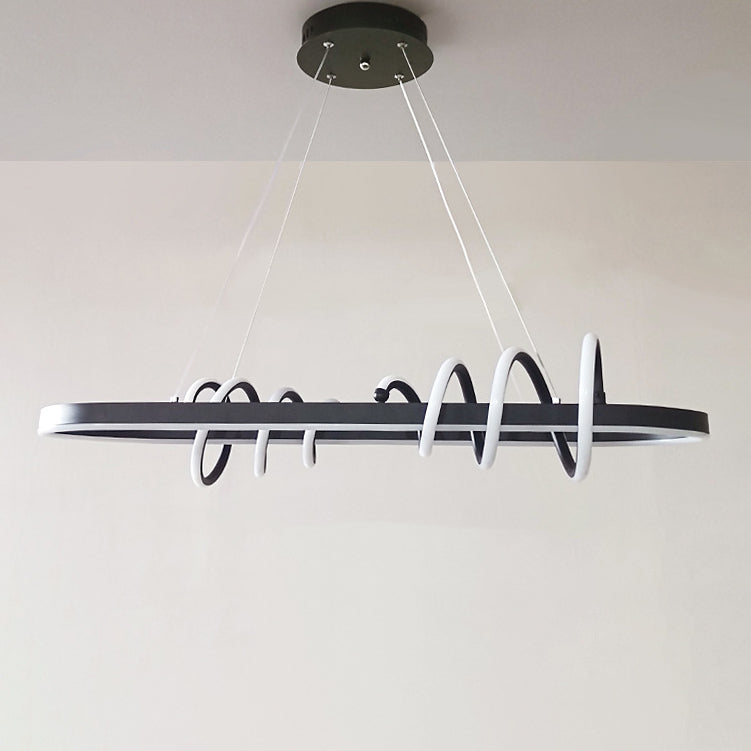 Modern Minimalist Oval Spiral Iron Aluminium Silicone LED Island Light Chandelier For Dining Room