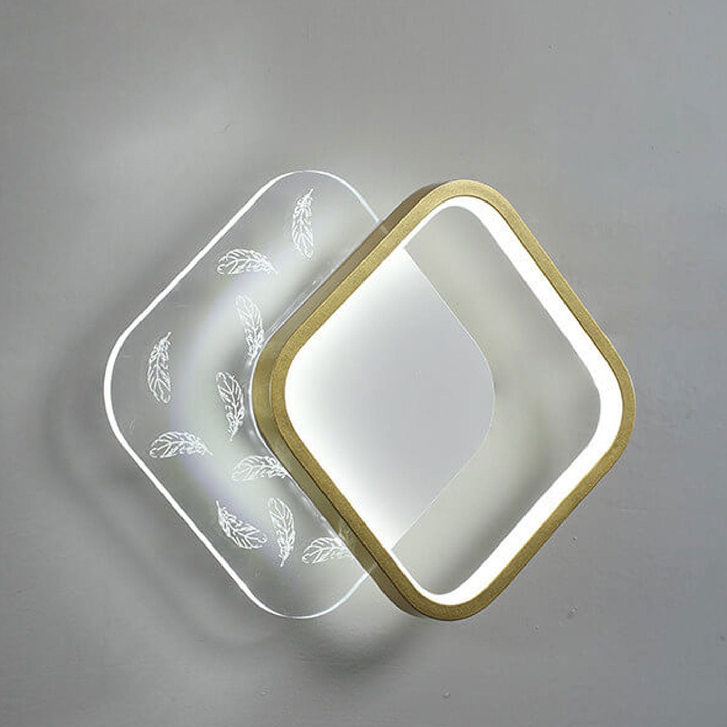 مصباح حائط LED من الأكريليك بتصميم مربع دائري على شكل ريشة بتصميم عصري بسيط