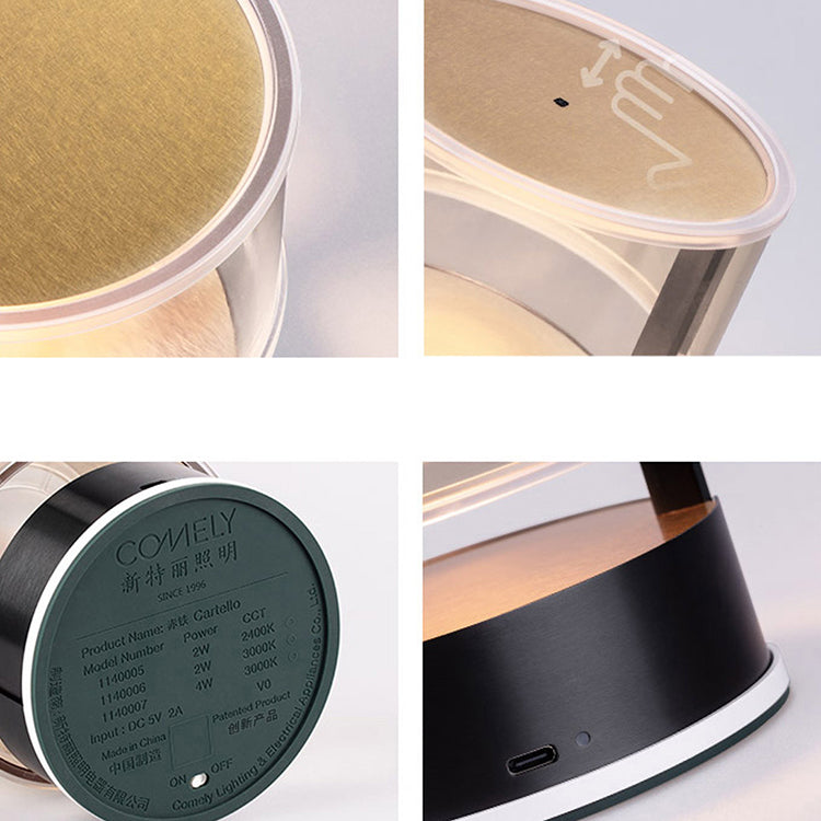 Modern Simplicity PMMA PC Stainless Steel Aluminum Cylinder LED Table Lamp For Bedside