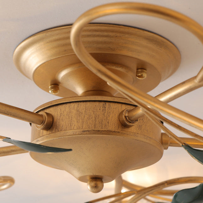 Traditional European Floral Iron Glass 6/8/10 Light Semi-Flush Mount Ceiling Light For Bedroom
