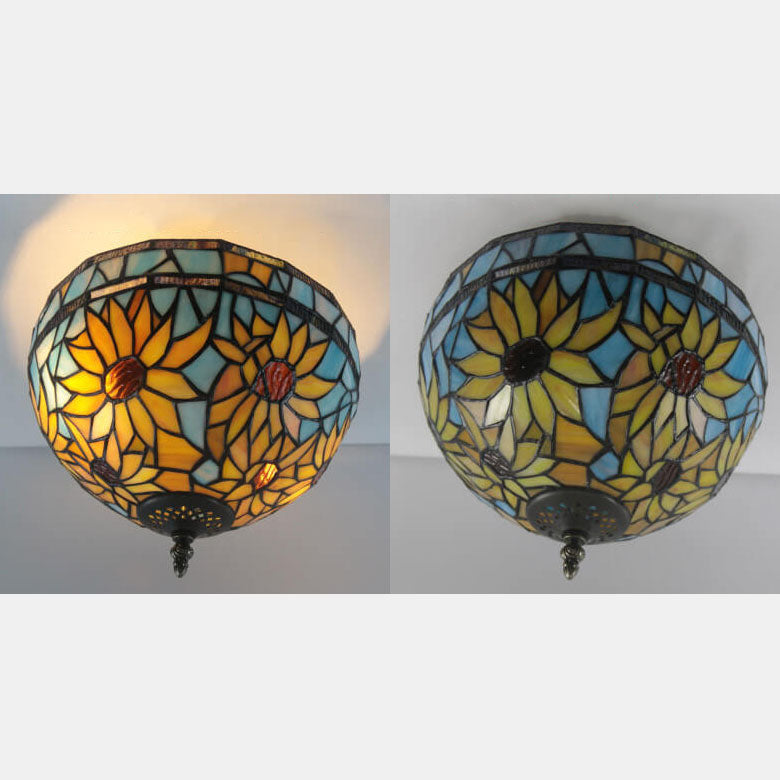 European Vintage Tiffany 2-Light Flush Mount Lighting