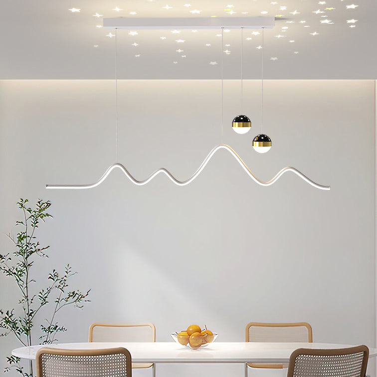 Contemporary Nordic Iron Acrylic Ball Line Wavy LED Island Light Chandeliers For Dining Room