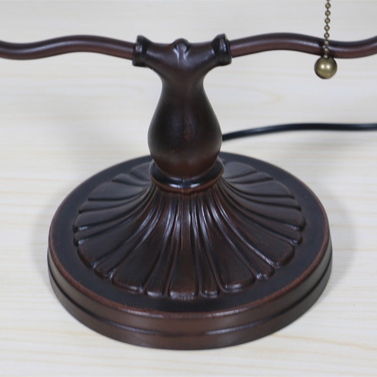 Traditional Tiffany Geometric Stained Glass Bank Pull Cord 1-Light Table Lamp For Home Office