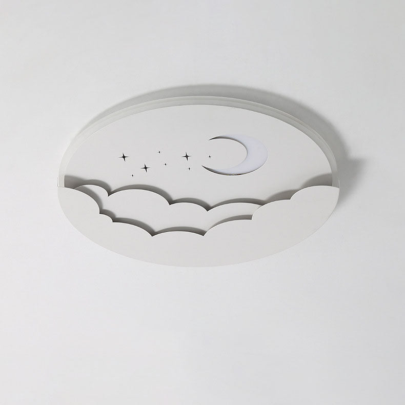 Modern Simplicity Round Moon Iron Aluminum Acrylic LED Flush Mount Ceiling Light For Bedroom