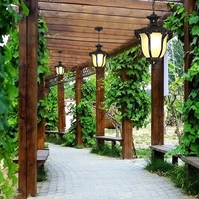 Traditional European Waterproof Aluminum Frame Glass Shade 1-Light Pendant Light For Garden
