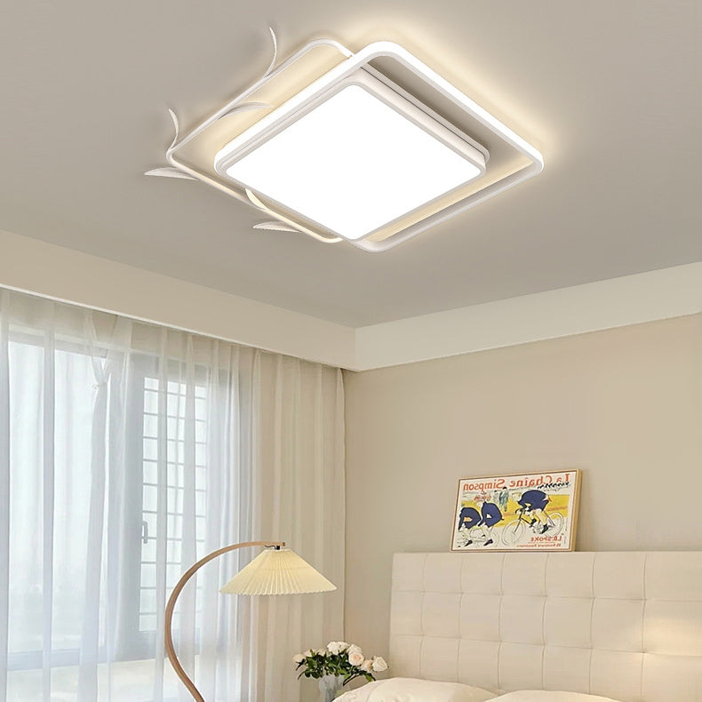モダンアールデコ調 アイアンアクリル スクエアラウンドリーフ LED フラッシュマウントシーリングライト 寝室用