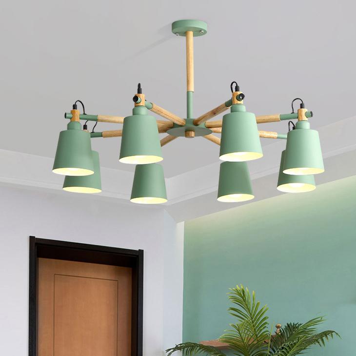 Nordic Modern Fashion Creative Solid Wood Macaron 3/6/8 Lights Chandeliers