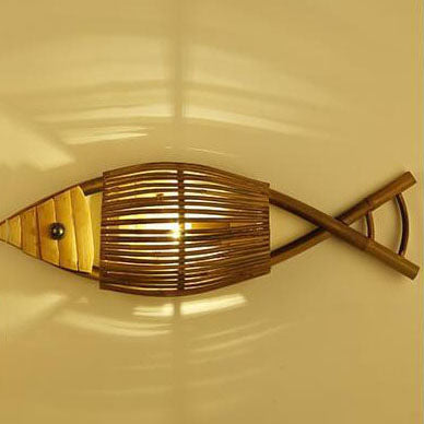 Vintage Bamboo Weaving Fish Shaped 1-Light Wall Sconce Lamp