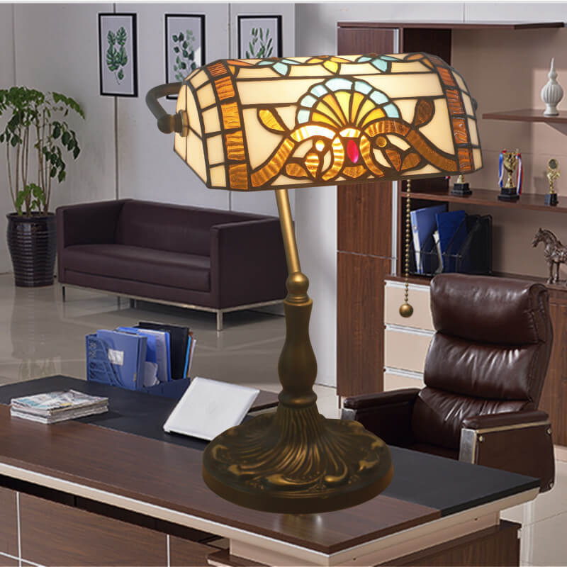 Vintage Stained Glass 1-Light Zipper Switch Table Lamp