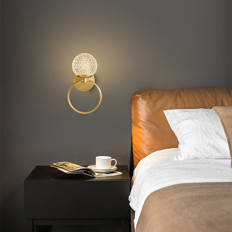 Modern Luxury Crystal Brass Hanging Ring 1-Light Wall Sconce Lamp
