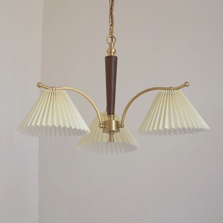 Vintage Walnut Pleated Shade 3/6 Light Chandelier