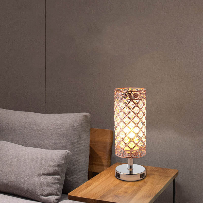 Creative Iron Cylinder Shade USB Touch Charging 1-Light Table Lamp