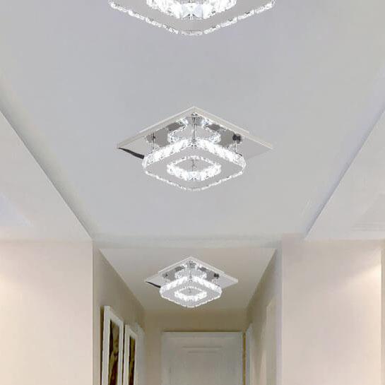 Minimalist Crystal Square LED Flush Mount Ceiling Light