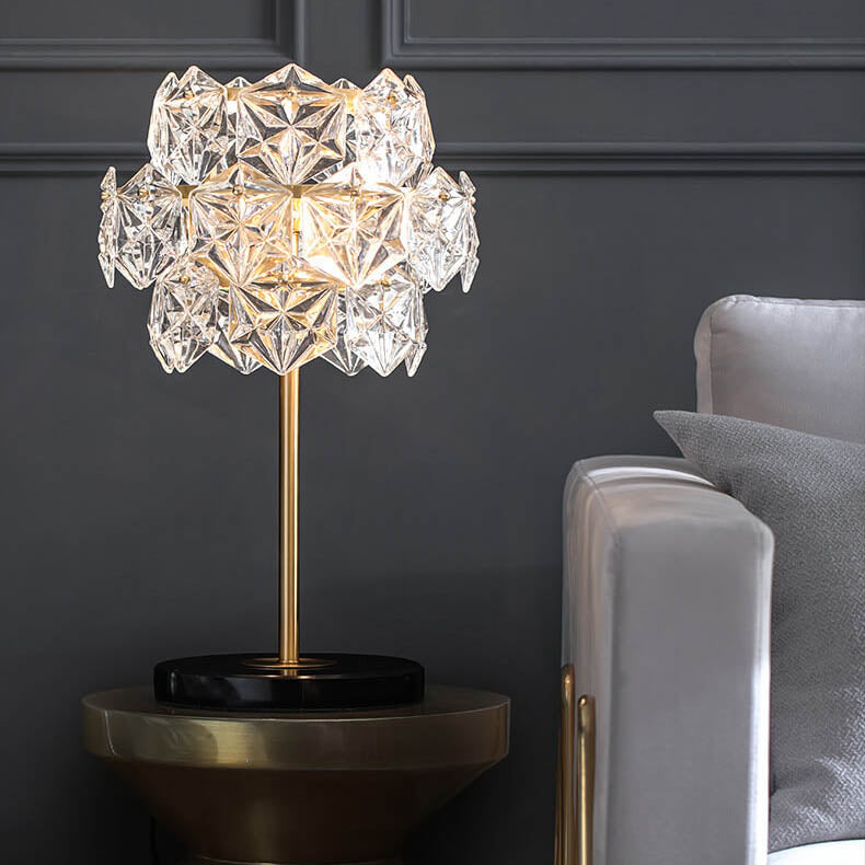 Modern Snowflake Glass Shade 2-Light Marble Base Table Lamp