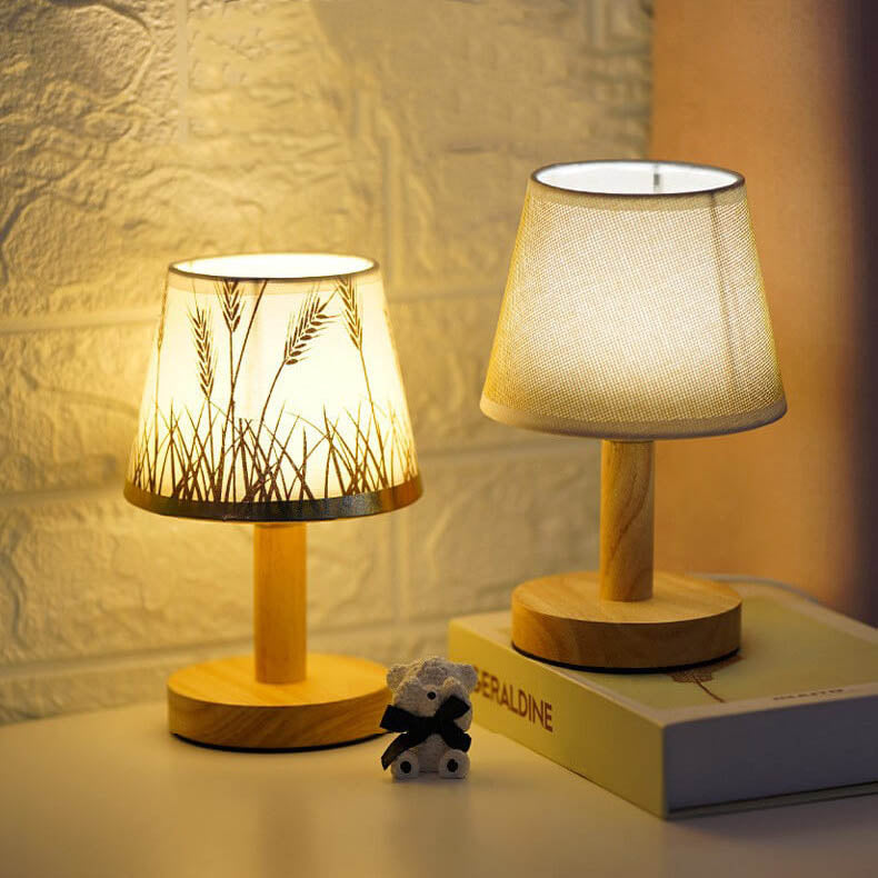 ヴィンテージリネンドラムシェード1灯LEDテーブルランプ